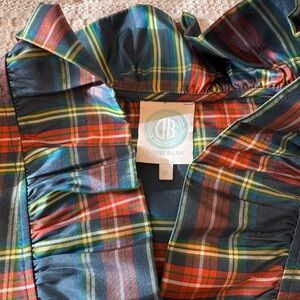 Devon Baer-Stewart Tartan Plaid Silk Ruffle Collar Blouse Tonic-Medium